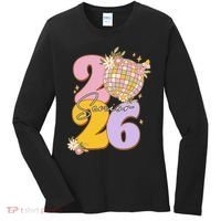 Cute Retro Senior 2026 Disco Ball Flowers Graduate Graduation Women's Long Sleeve Shirt thumb 0