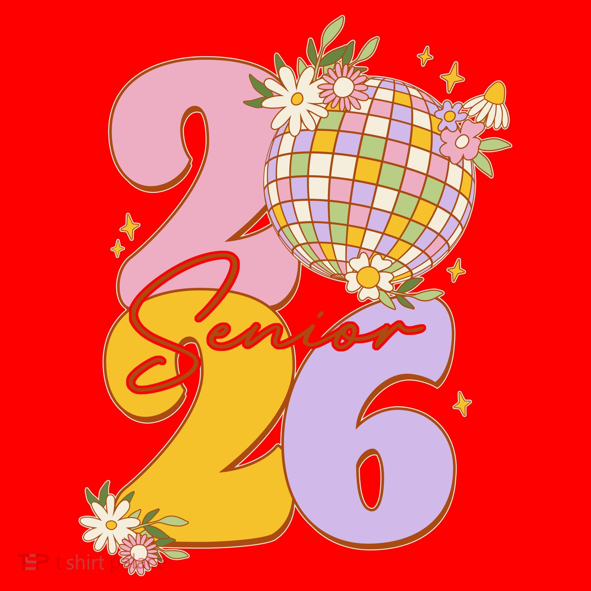 Cute Retro Senior 2026 Disco Ball Flowers Graduate Graduation Santa Hat