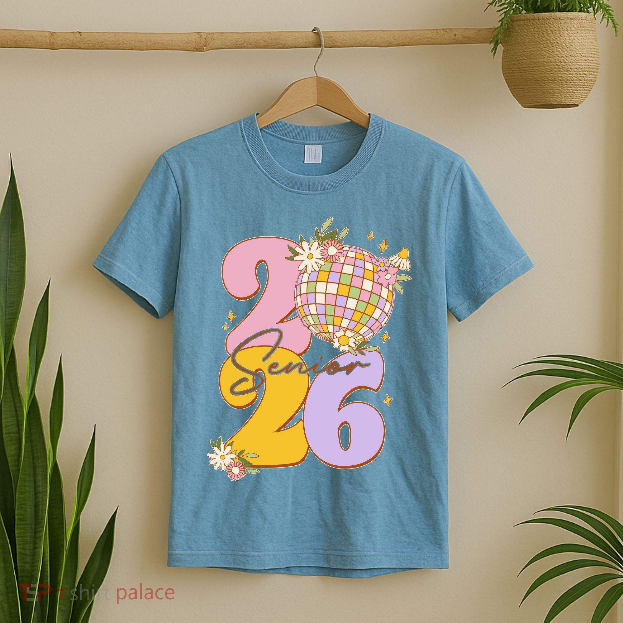Cute Retro Senior 2026 Disco Ball Flowers Graduate Graduation T-Shirt