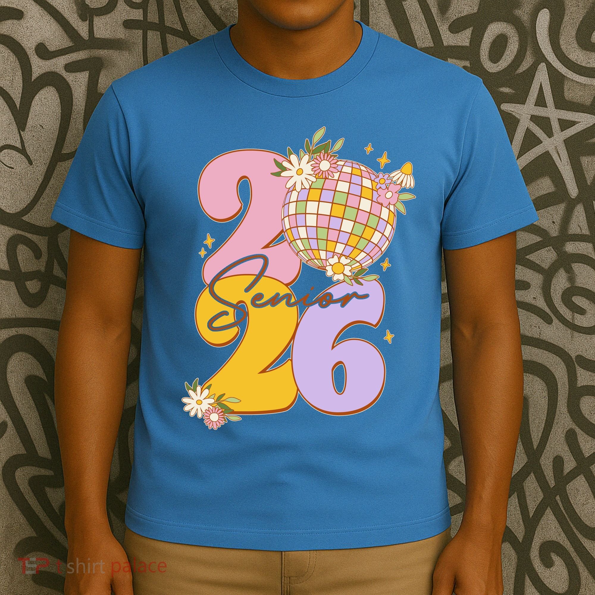 Cute Retro Senior 2026 Disco Ball Flowers Graduate Graduation T-Shirt