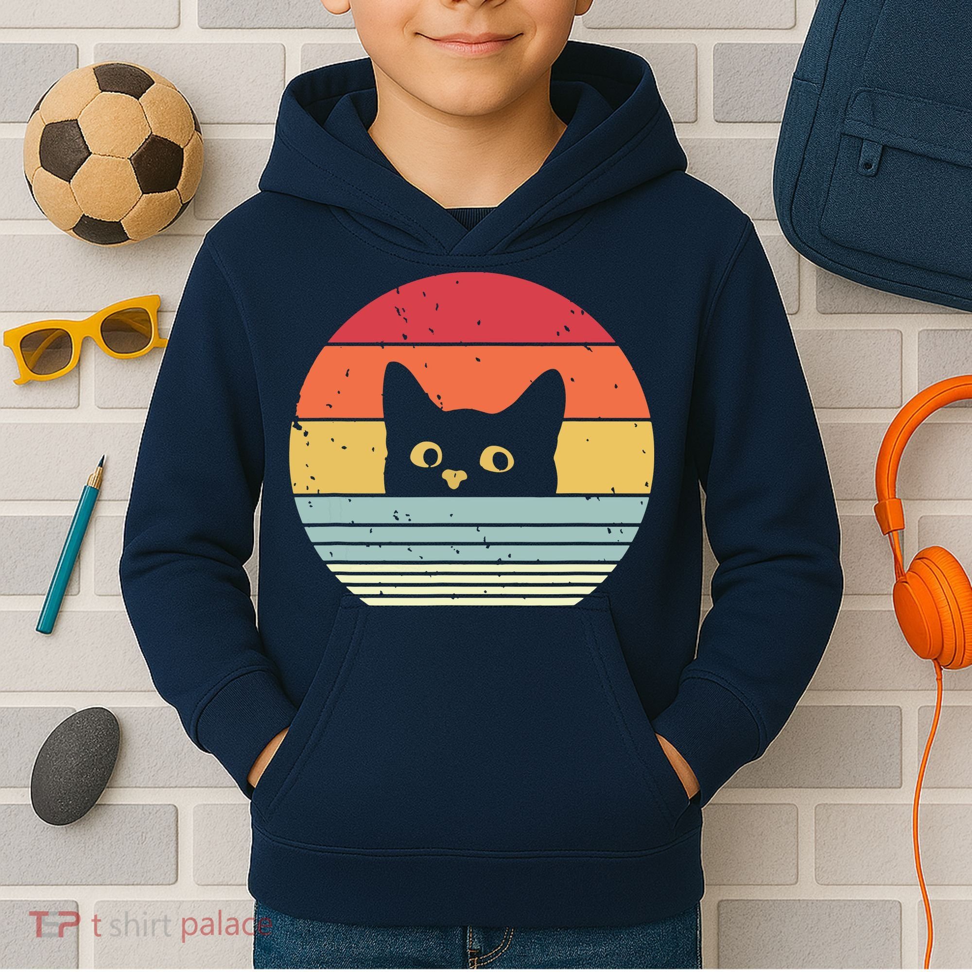 Cat Retro Style Kids Hoodie