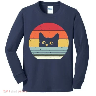 Cat Retro Style Kids Long Sleeve Shirt