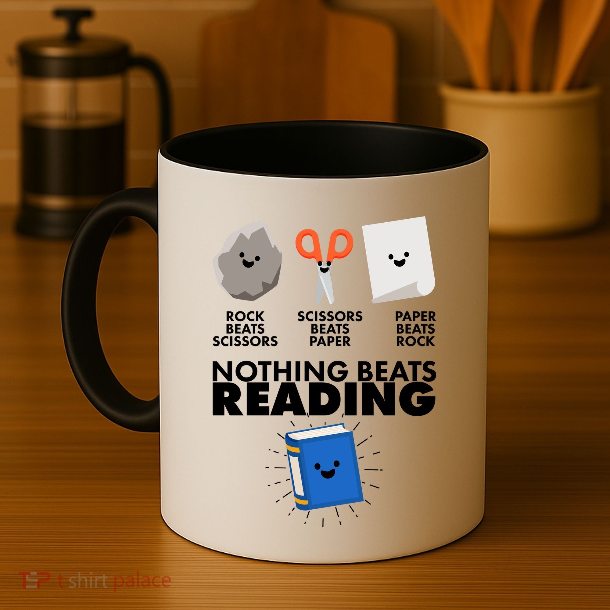 Cute Rock Scissors Paper Nothing Beats Reading Coffee Mug