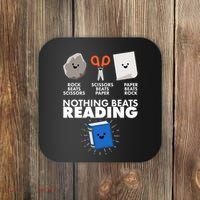 Cute Rock Scissors Paper Nothing Beats Reading Coaster thumb 0