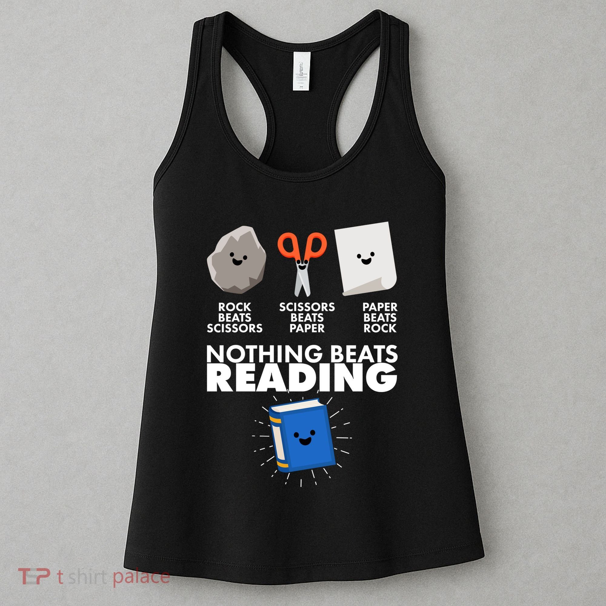 Cute Rock Scissors Paper Nothing Beats Reading Women's Tank Top