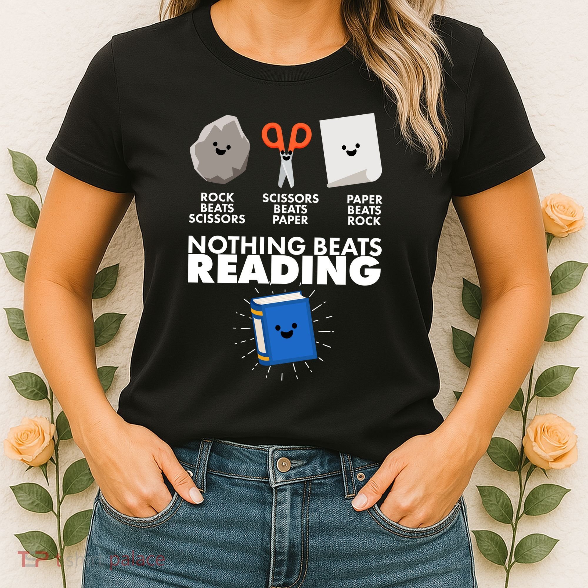 Cute Rock Scissors Paper Nothing Beats Reading Women's T-Shirt