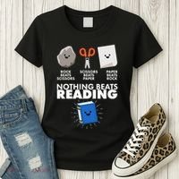 Cute Rock Scissors Paper Nothing Beats Reading Women's T-Shirt thumb 3