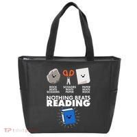 Cute Rock Scissors Paper Nothing Beats Reading Tote Bag thumb 0