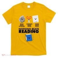 Cute Rock Scissors Paper Nothing Beats Reading T-Shirt thumb 0
