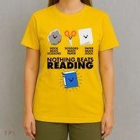 Cute Rock Scissors Paper Nothing Beats Reading T-Shirt thumb 4