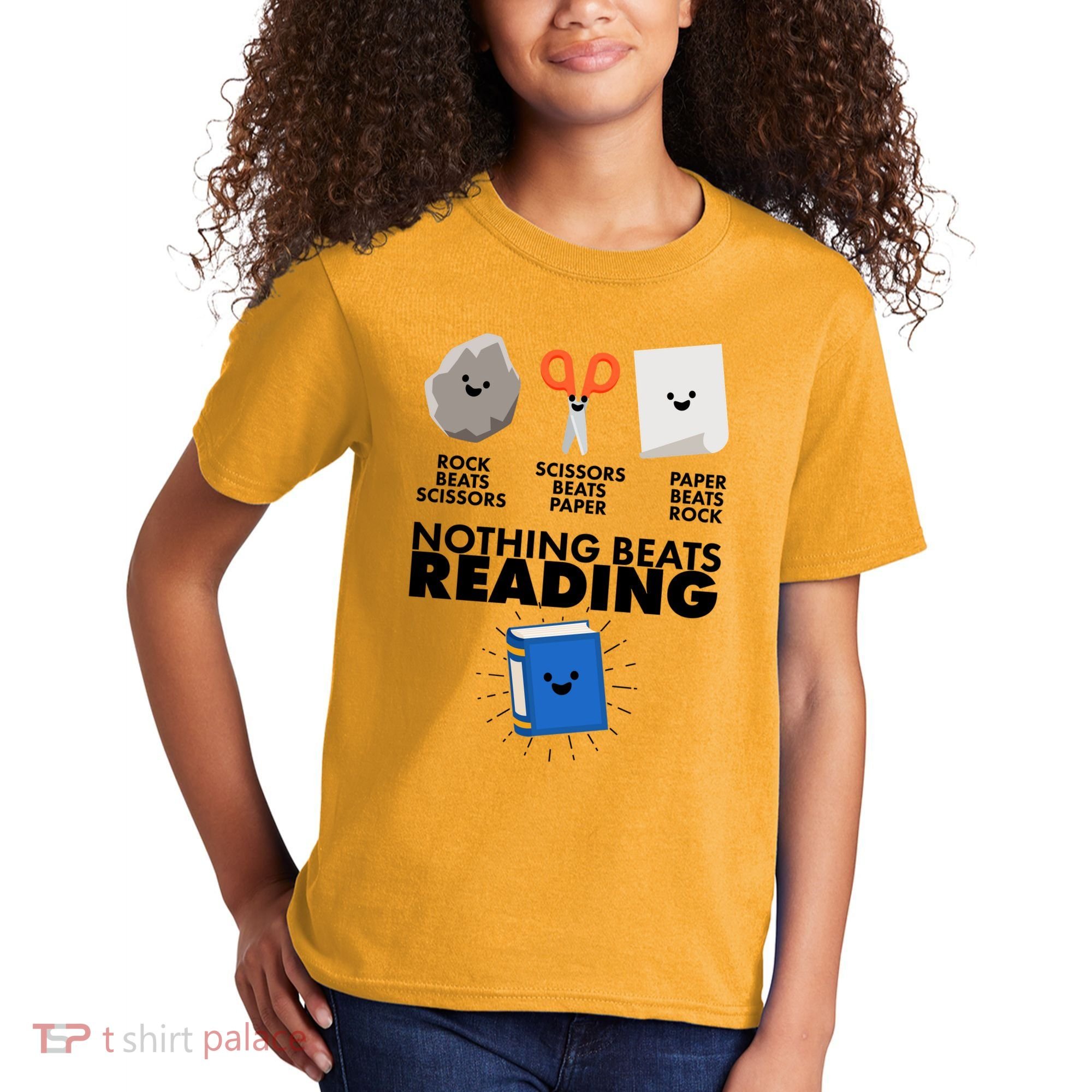 Cute Rock Scissors Paper Nothing Beats Reading Kids T-Shirt