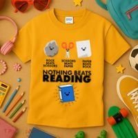 Cute Rock Scissors Paper Nothing Beats Reading Kids T-Shirt thumb 3
