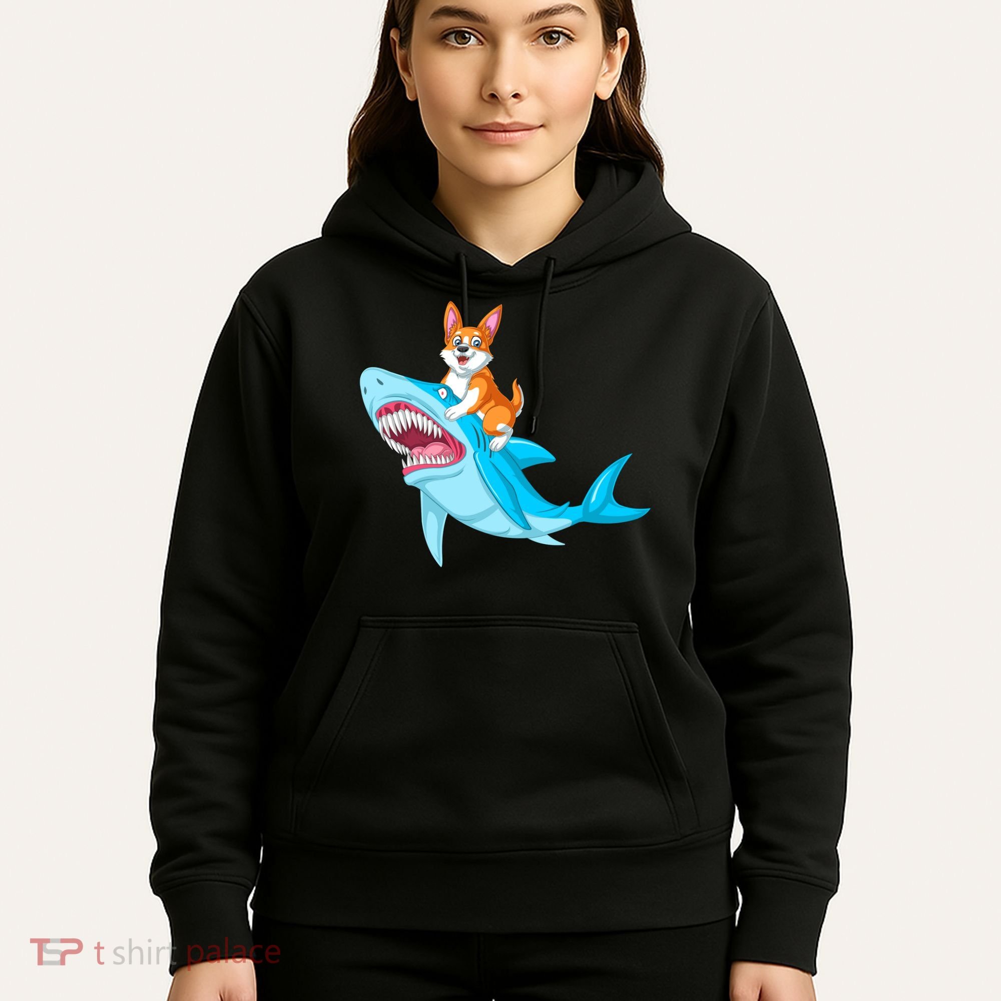 Corgi Riding Shark Hoodie