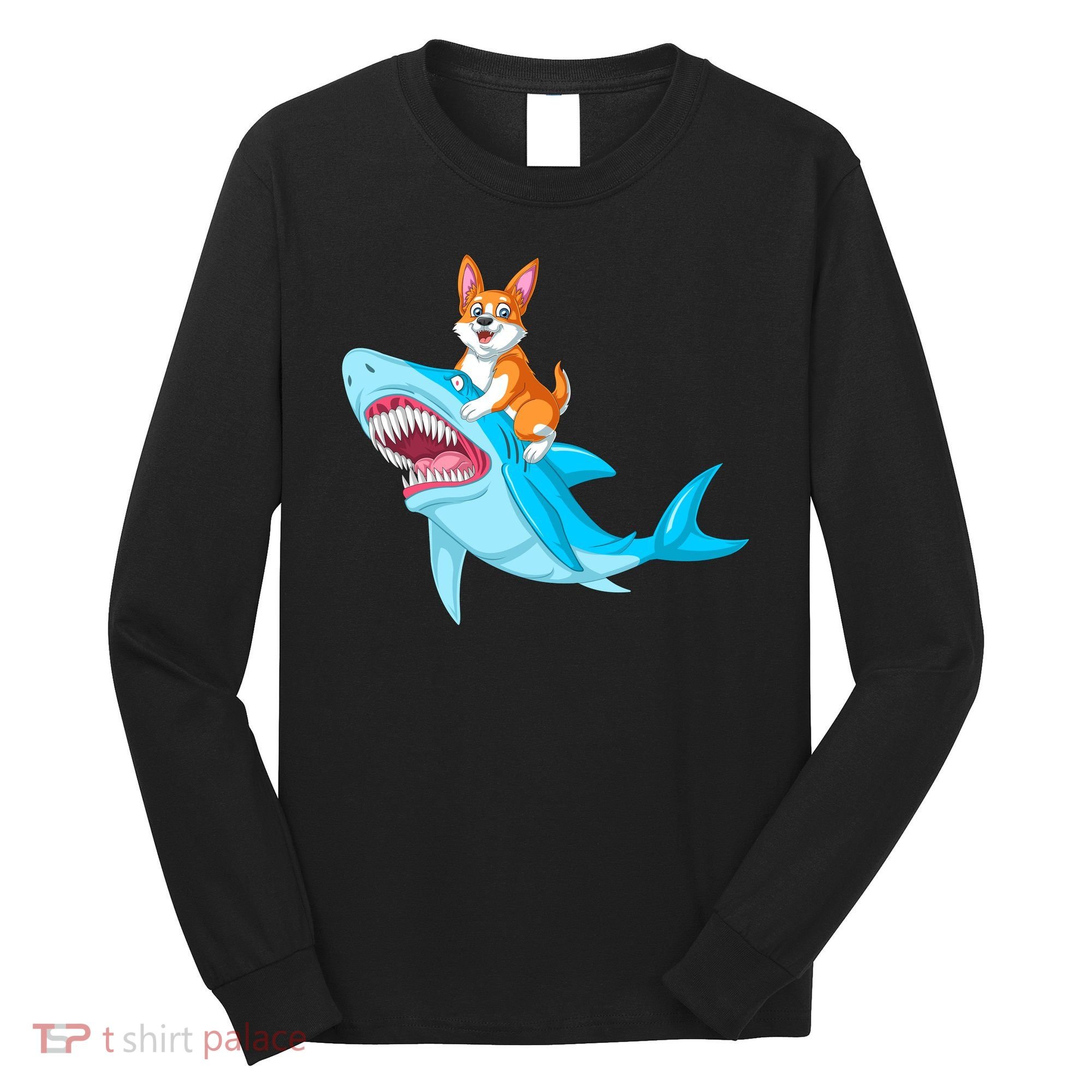 Corgi Riding Shark Long Sleeve Shirt