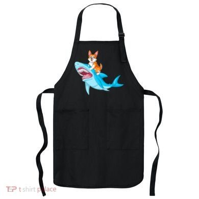 Corgi Riding Shark Apron