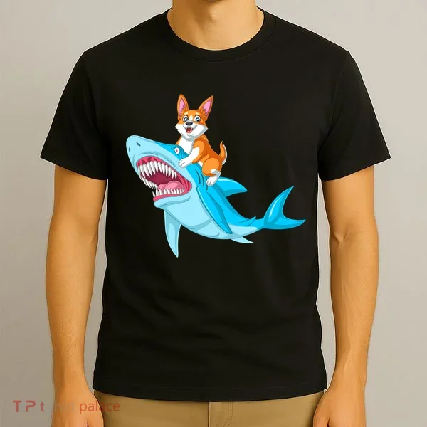 Corgi Riding Shark T-Shirt