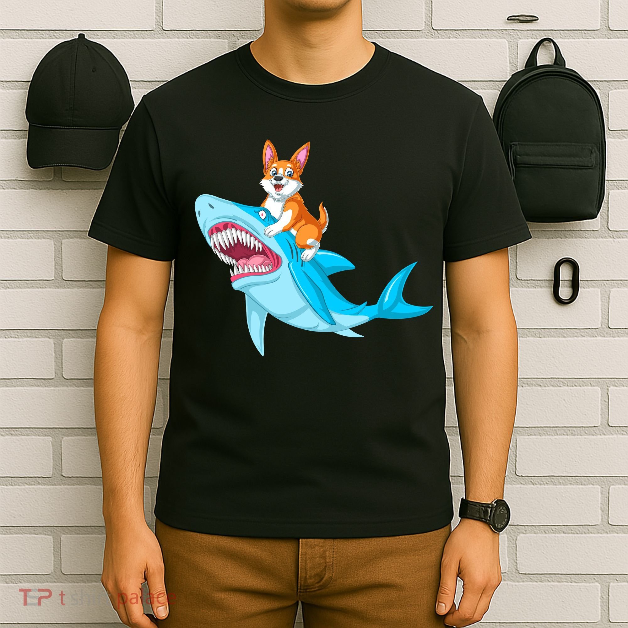 Corgi Riding Shark T-Shirt