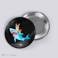 Corgi Riding Shark Button thumb 0