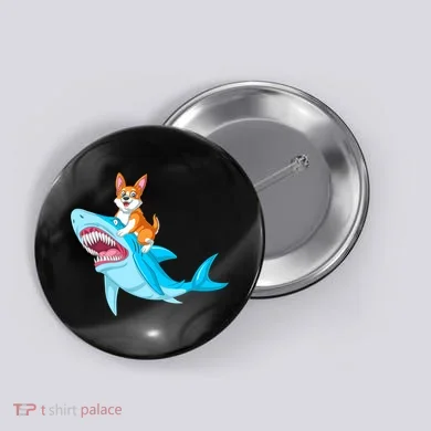 Corgi Riding Shark Button
