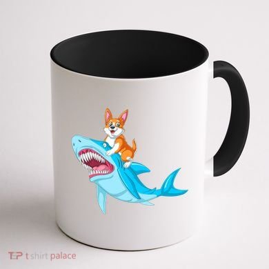 Corgi Riding Shark Coffee Mug back