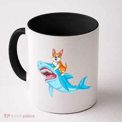 Corgi Riding Shark Coffee Mug