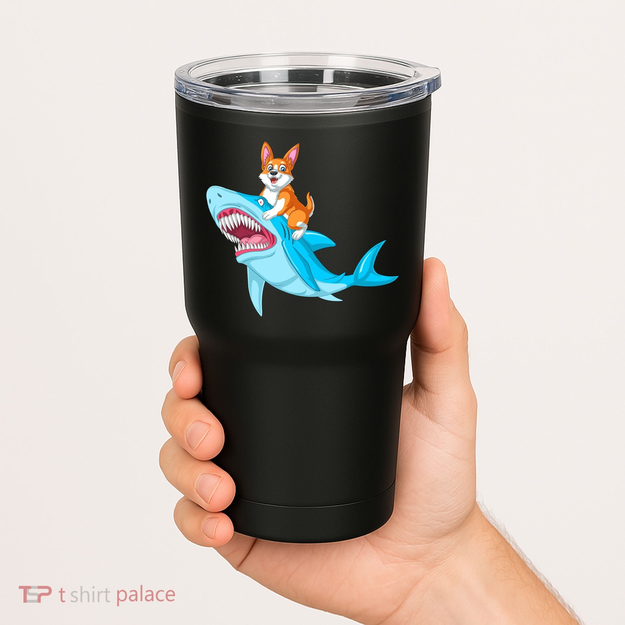 Corgi Riding Shark Tumbler