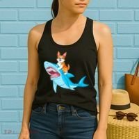 Corgi Riding Shark Women's Tank Top thumb 2