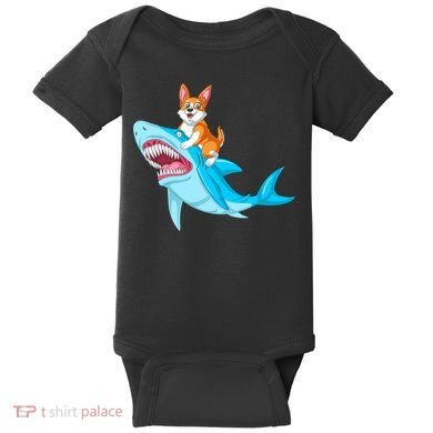 Corgi Riding Shark Baby Bodysuit