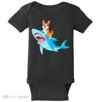 Corgi Riding Shark Baby Bodysuit thumb 0