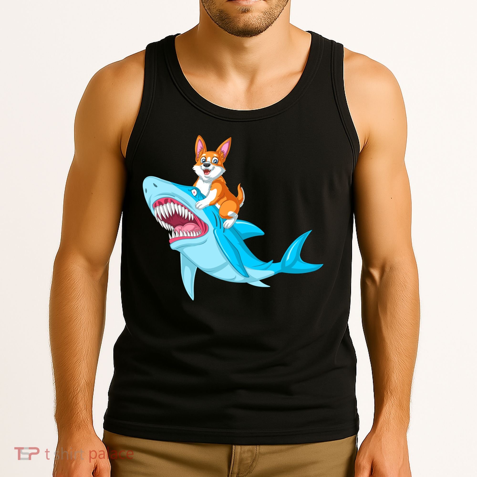 Corgi Riding Shark Tank Top