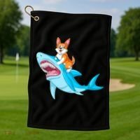 Corgi Riding Shark Golf Towel thumb 1