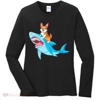 Corgi Riding Shark Women's Long Sleeve Shirt thumb 0