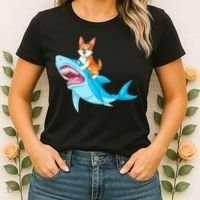 Corgi Riding Shark Women's T-Shirt thumb 2