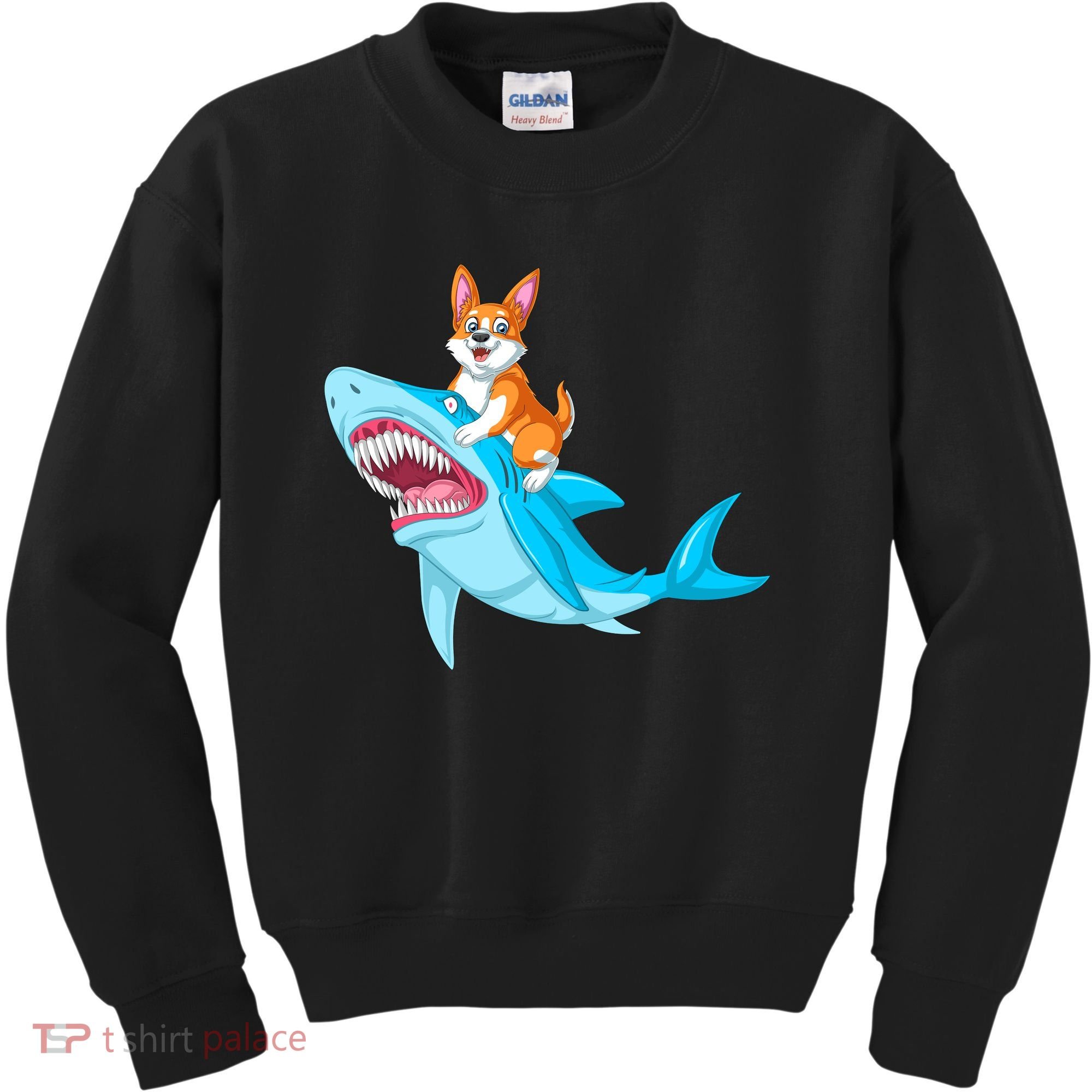 Corgi Riding Shark Kids Sweatshirt