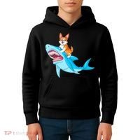 Corgi Riding Shark Kids Hoodie thumb 4