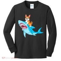 Corgi Riding Shark Kids Long Sleeve Shirt thumb 0