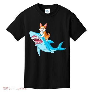 Corgi Riding Shark Kids T-Shirt