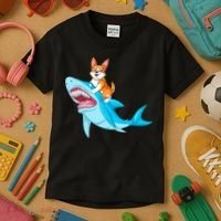Corgi Riding Shark Kids T-Shirt thumb 3