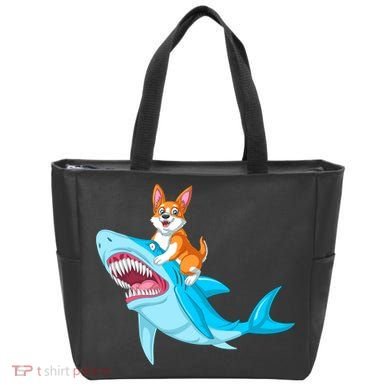 Corgi Riding Shark Tote Bag