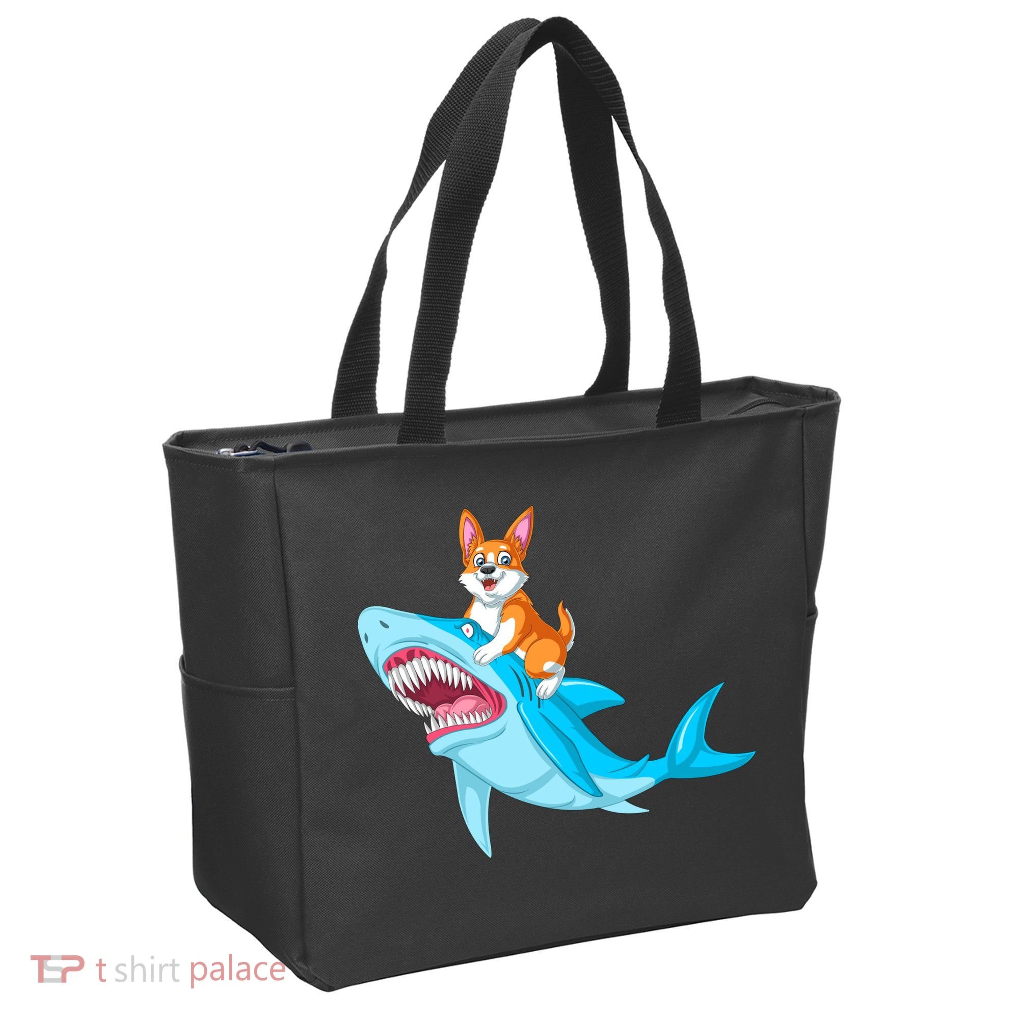 Corgi Riding Shark Tote Bag