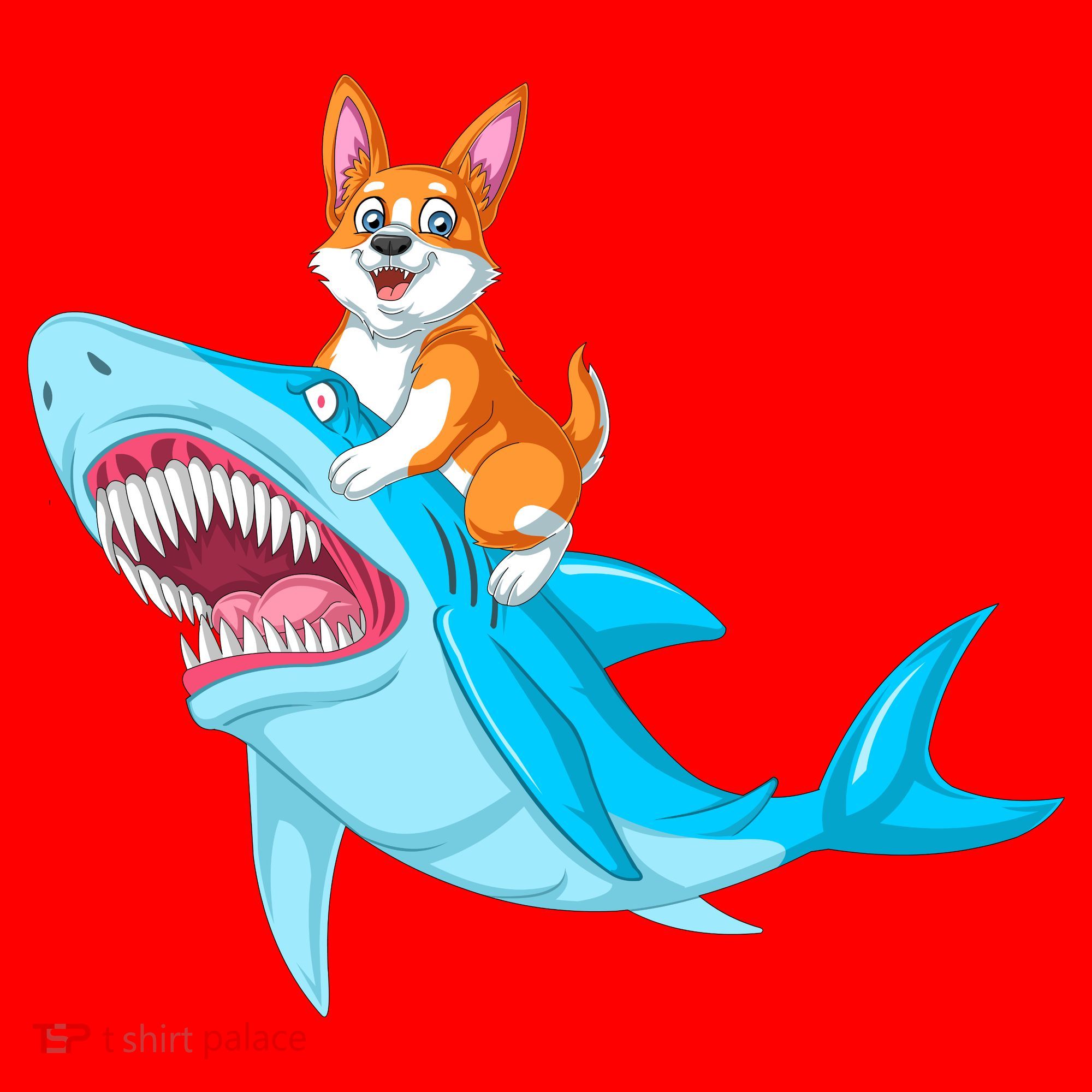 Corgi Riding Shark Santa Hat