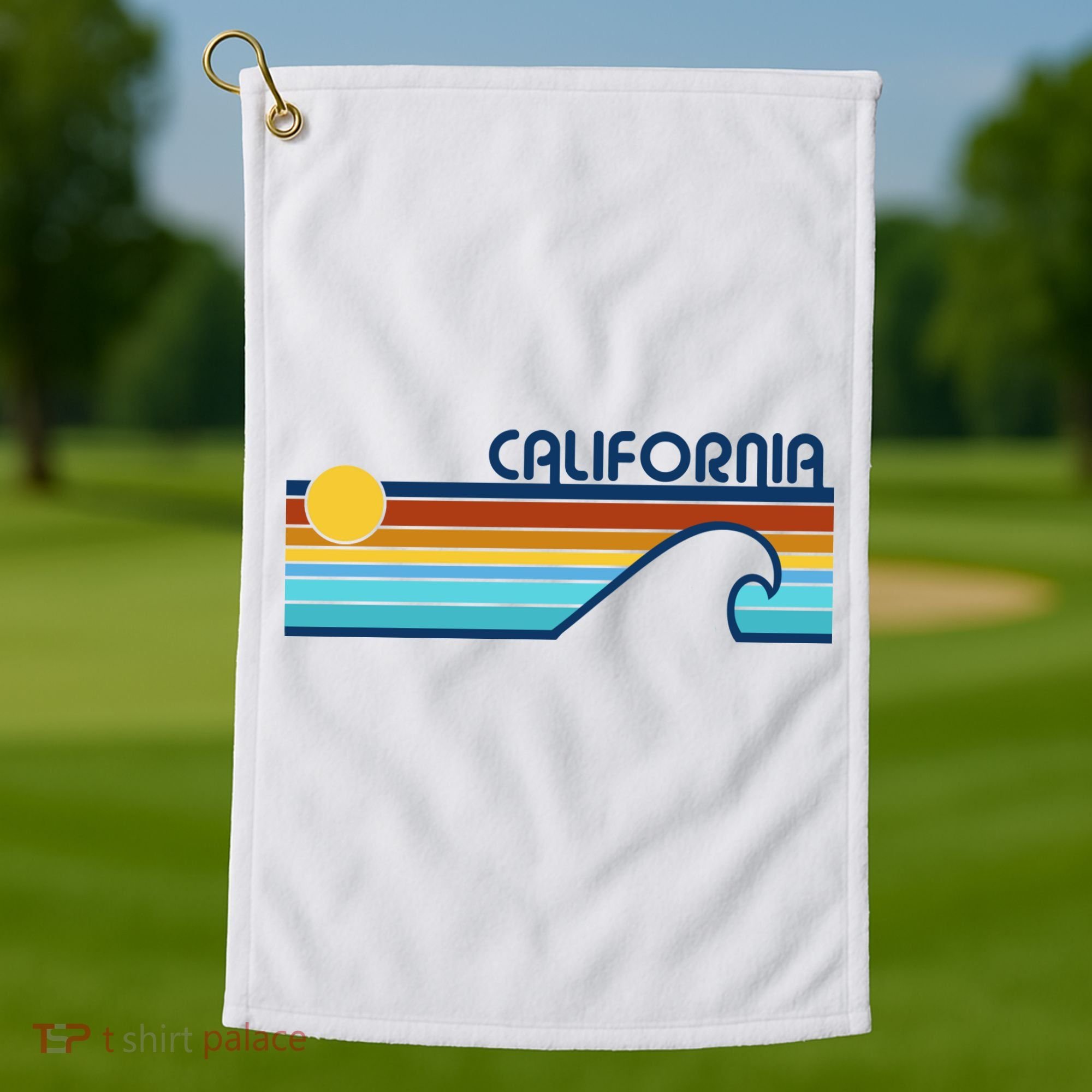 California Retro Sunset Beach Golf Towel