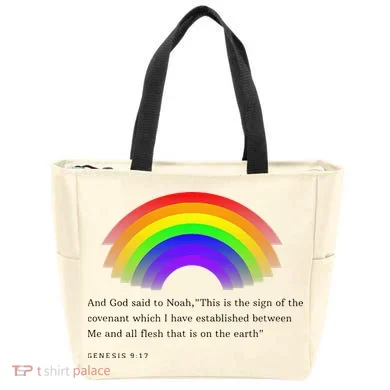 Christian Rainbow Scripture Tote Bag