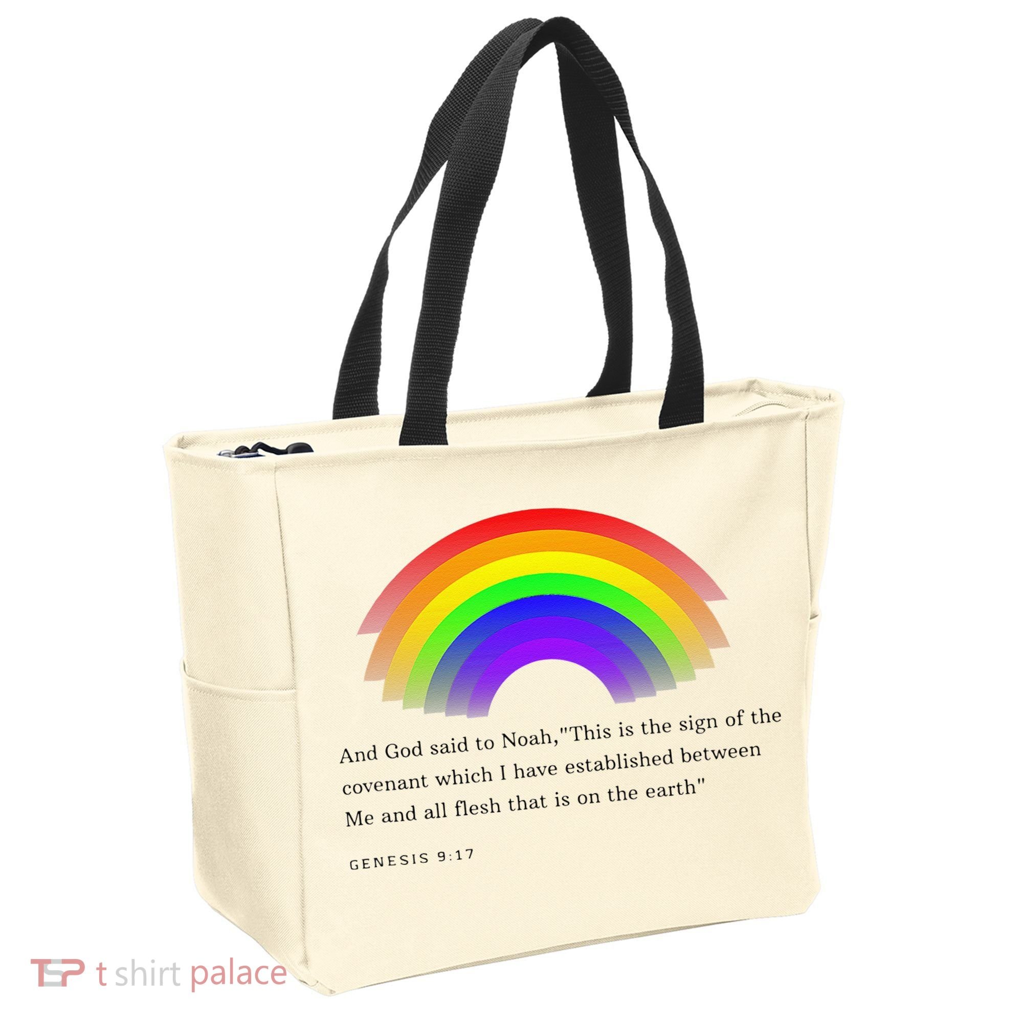 Christian Rainbow Scripture Tote Bag