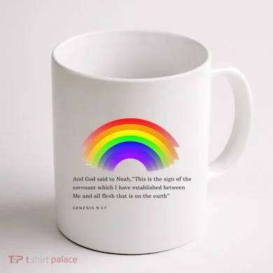 Christian Rainbow Scripture Coffee Mug back