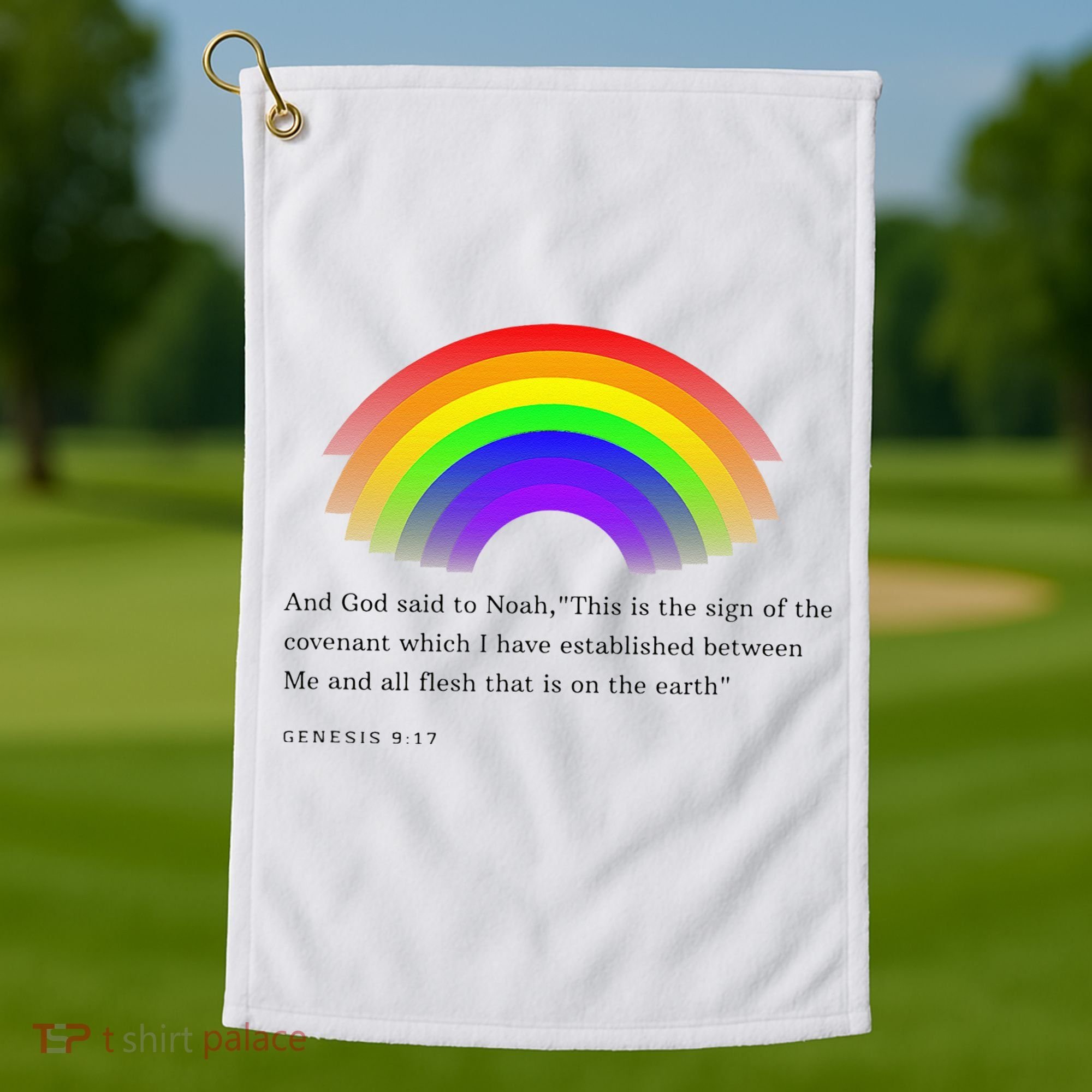 Christian Rainbow Scripture Golf Towel