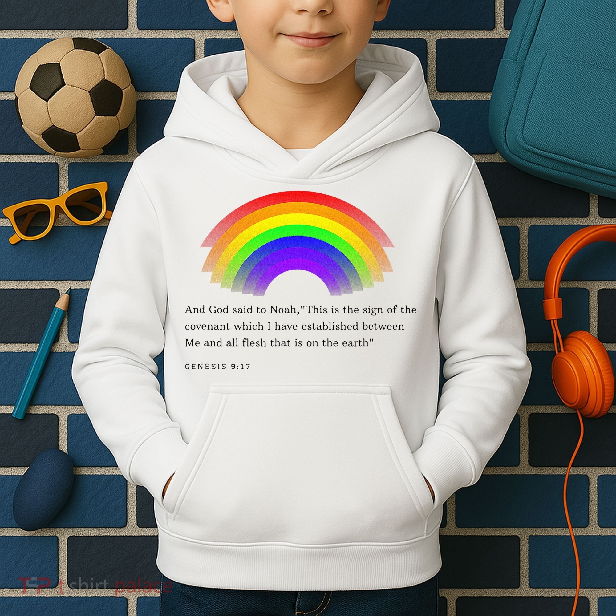 Christian Rainbow Scripture Kids Hoodie