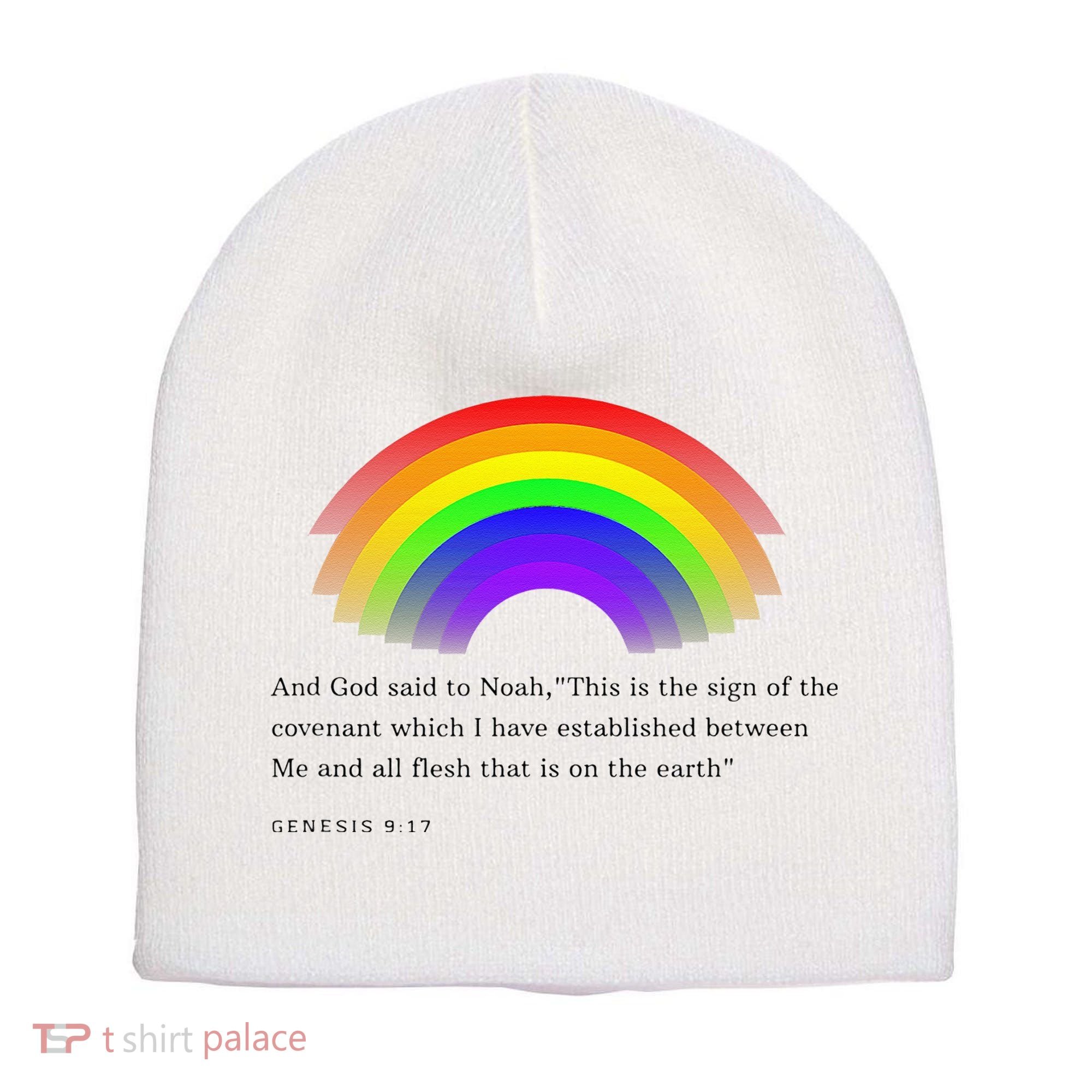 Christian Rainbow Scripture Short Acrylic Beanie