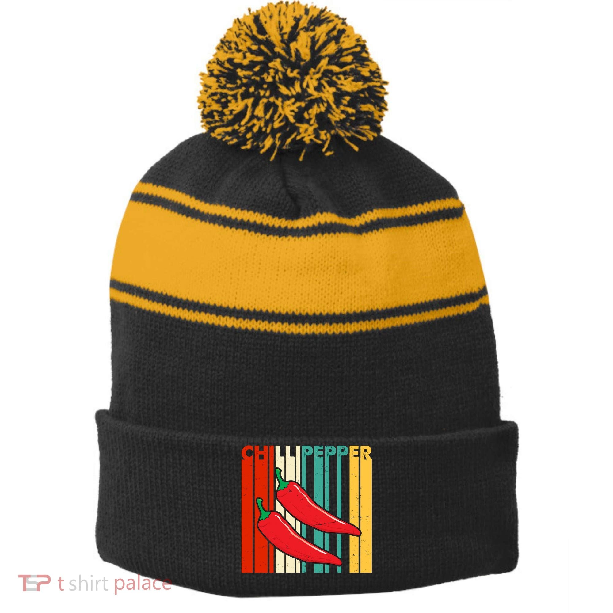 Chillipepper Retro Sunset Stripe Pom Pom Beanie