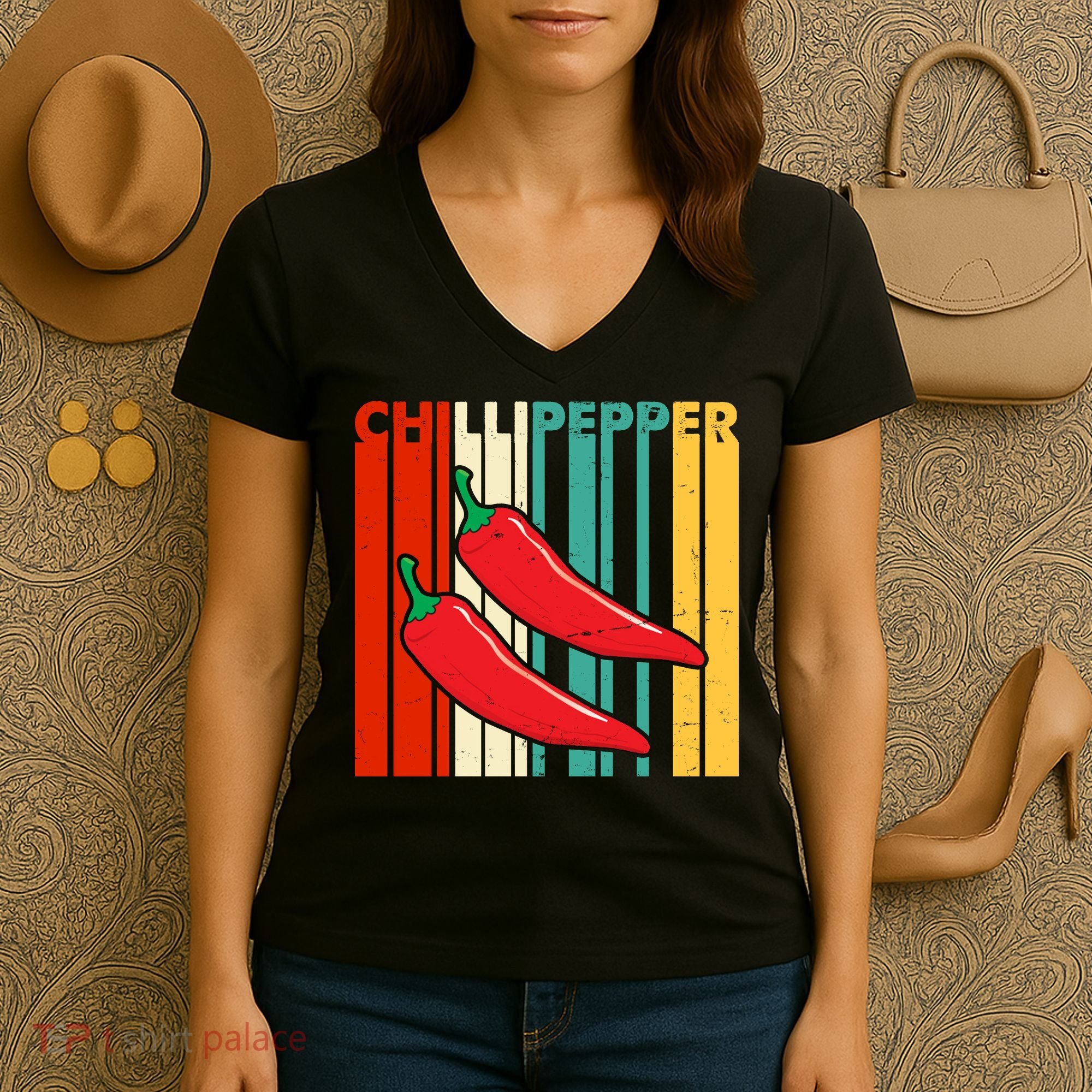 Chillipepper Retro Sunset Women's V-Neck T-Shirt